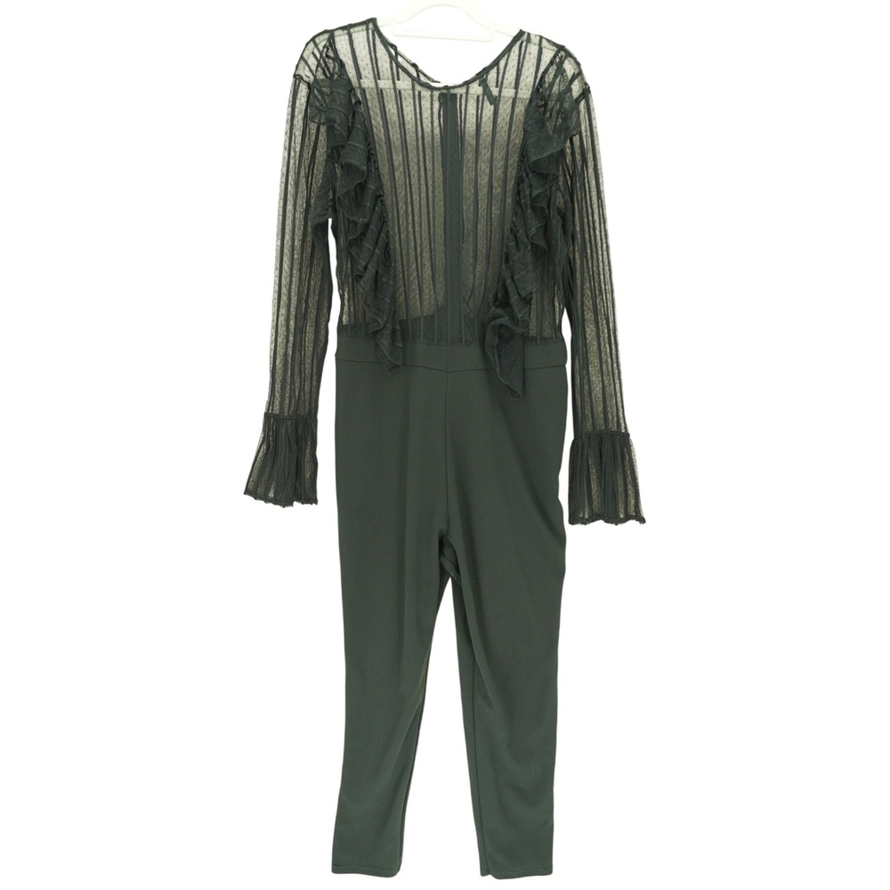 Goodtime USA 2X Black Sheer Upper Bodice Verical Stripes Long Sleeve Jumpersuit